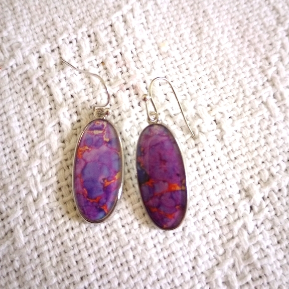 NEW! Stunning Silver & Purple Oval Earrings FRENCH HOOKS - FLIRTY FUN - Picture 4 of 7